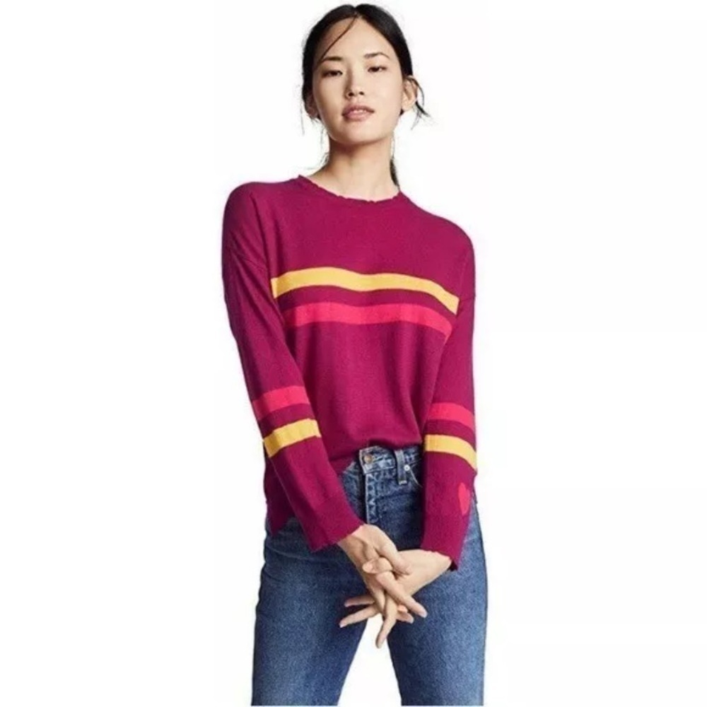 Sundry Cashmere Blend Stripes & Heart Sweater in Berry Size Medium 8-10